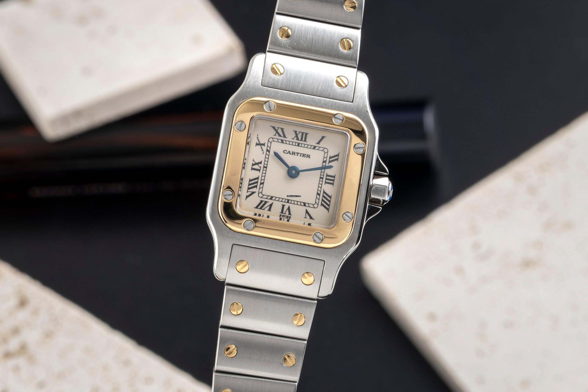 Cartier Santos Galbée Lady Acero / Oro Cristal de zafiro Ref. W20012C4