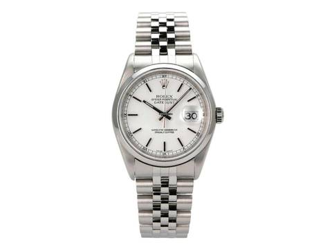 Rolex Datejust 36 Edelstahl Ref. 16200 Weiß Jubile-Band