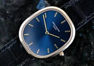 Thumbnail von Patek Philippe Ellipse d'Or 3738 | Alman Sertifikası 1993 | mavi kadran | sarı altın