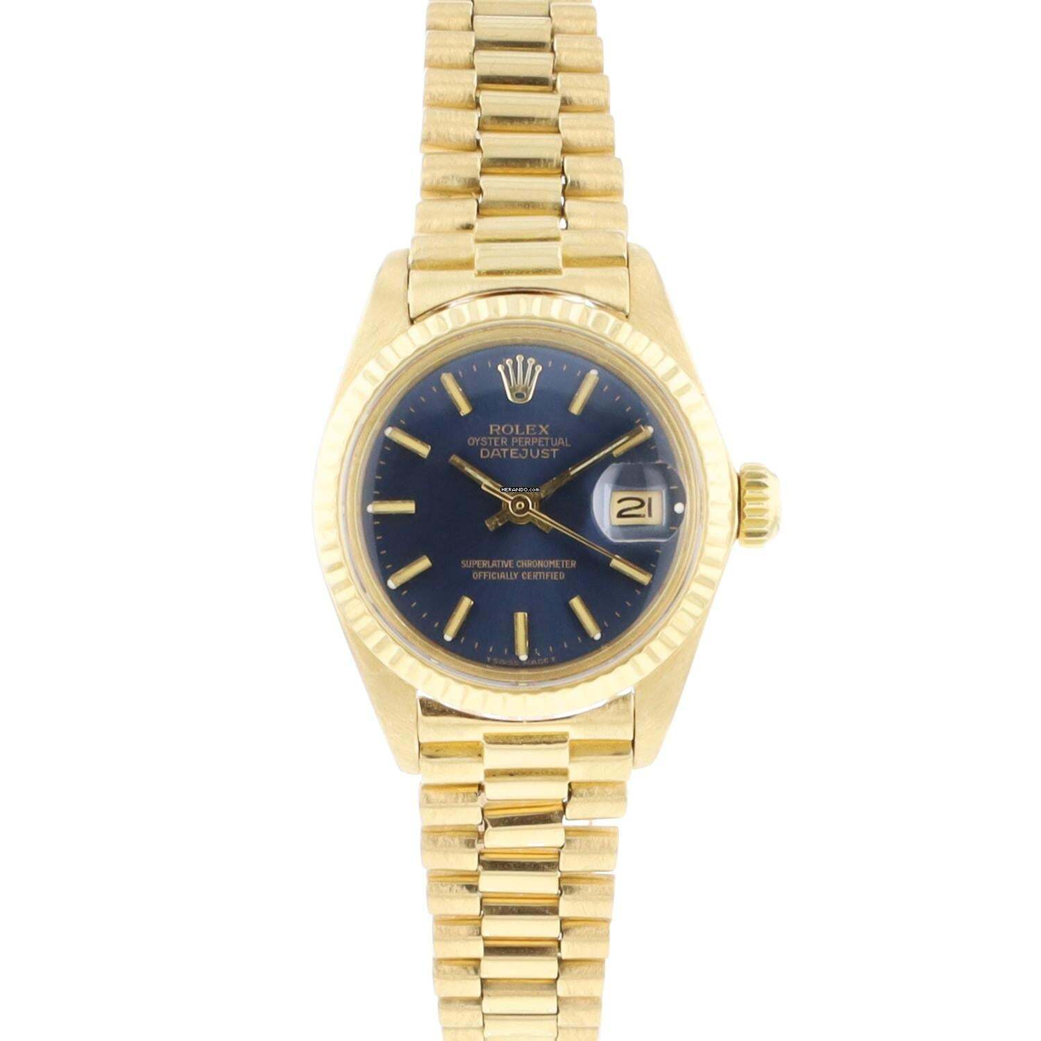 Rolex Lady-Datejust 26 Yellow Gold President Blue Dial