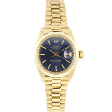 Rolex Lady-Datejust 26 Yellow Gold President Blue Dial