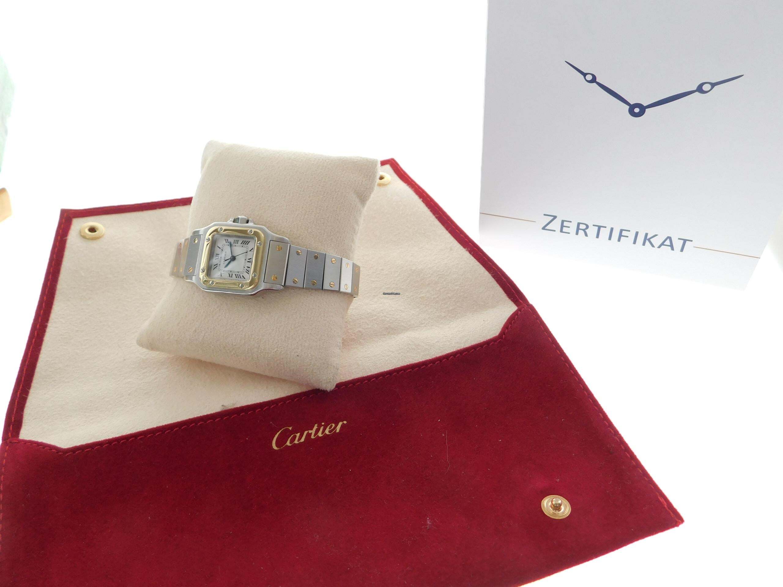 Cartier Santos Automatik Damenuhr Stahl Gold im Top Zustand strammes Band