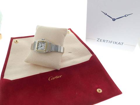 Cartier Santos Automatik Damenuhr Stahl Gold im Top Zustand strammes Band