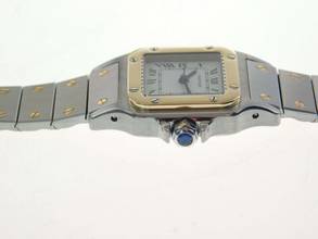 Thumbnail von Cartier Santos Automatik Damenuhr Stahl Gold im Top Zustand strammes Band