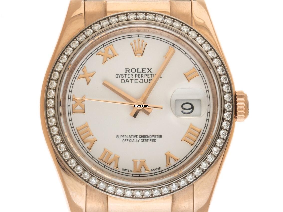Rolex Datejust 36 Ref.116185BBR 2013 LC 100 Full Set sehr gut Vintage Datejust 18kt Roségold Everose Diamanten Krokoleder Faltschließe