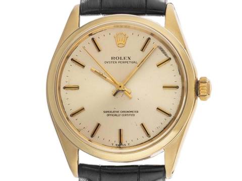 Rolex Oyster Perpetual 34 Ref.1005 1968 original Box sehr gut Vintage Oyster Perpetual 14kt Gelbgold
