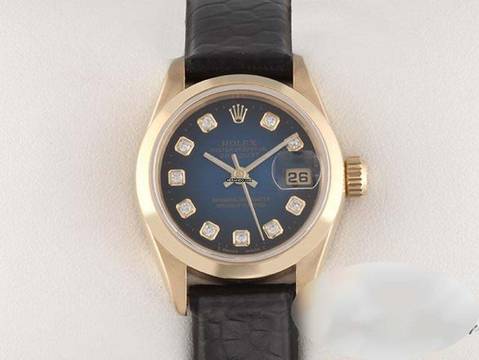 Rolex Lady-Datejust Gelbgold 750 Diamanten Automatik Lederband Gold Damenuhr