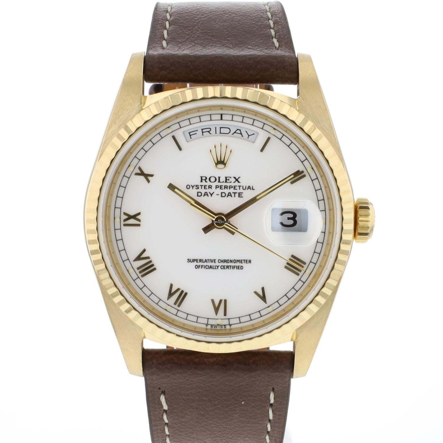 Rolex Day-Date 36 Yellow Gold White Roman Dial