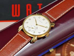 Thumbnail von Longines AMAZING LIKE NEW NOS 18K GOLD FANCY CASED FROM 1948 EXTRACT RARE VINTAGE FULL SET