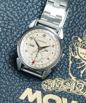 Movado STUNNING TRIPLE DATE CALENDAR IN STEEL RARE VINTAGE