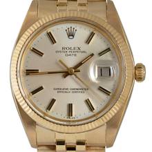 Thumbnail von Rolex Oyster Perpetual Date 1503/8 Soleil silver dial yellow gold 18KT Full Set TOP Condition