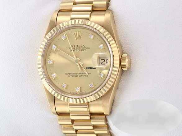  Rolex Datejust 31 31mm Medium Gelbgold 750 Diamanten Automatik 18kt Yellow Gold Damen President-band Chronometer Oyster 
