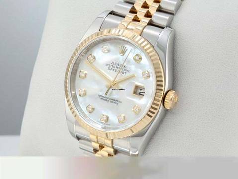 Rolex Datejust 36 36mm 116233 Perlmutt Diamanten 2014 Stahl Gelbgold 750 Automatik