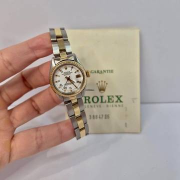 Rolex Oyster Perpetual Lady Date Lady-Datejust Ouro & Aço 26mm White Dial Vintage Automático Completo