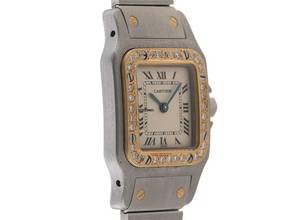 Thumbnail von Cartier Santos Galbée Lady PM kleines Modell Ref.1057930 1995 Box&Beschreibung sehr gut Vintage Santos Galbee Lady PM kleines Modell Diamanten