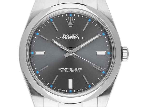 Rolex Oyster Perpetual 39 Gri Ref.114300 2018 Tam Set neredeyse yeni Vintage Oyster Perpetual Rhodium