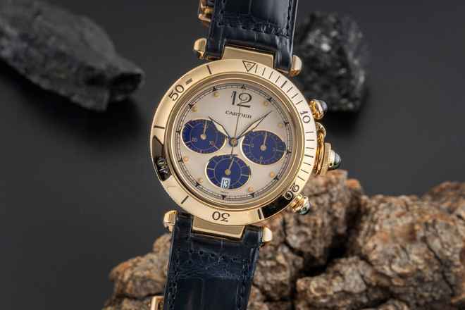  Cartier Pasha Chronograph 18k (0,750) Gold Quarz Herrenuhr Ref. 30009 