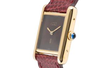 Thumbnail von Cartier Tank Vermeil Silber vergoldet Rare Brown Spiderweb Dial Handaufzug