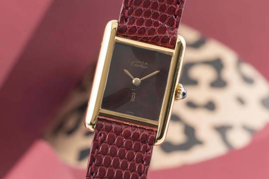  Cartier Tank Vermeil Silber vergoldet Rare Brown Spiderweb Dial Handaufzug 