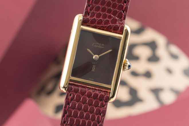  Cartier Tank Vermeil Silber vergoldet Rare Brown Spiderweb Dial Handaufzug 