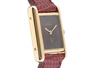 Thumbnail von Cartier Tank Vermeil Silber vergoldet Rare Brown Spiderweb Dial Handaufzug