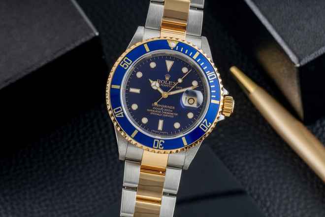 Rolex Submariner Date Çelik / Altın Erkek Saat Mavi Kadran Ref. 16613 B&P 2008 M-serisi