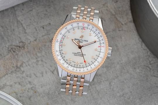 Breitling Navitimer Automatik Stahl Gold MOP Diamonds Ref. U17395211A1P1 B&P 