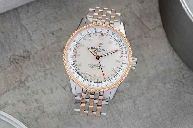  Breitling Navitimer Automatik Stahl Gold MOP Diamonds Ref. U17395211A1P1 B&P 