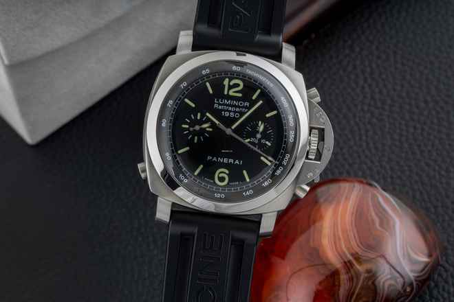  Panerai Luminor 1950 Rattrapante Chronograph Edelstahl Ref. PAM00213 B&P 2006 