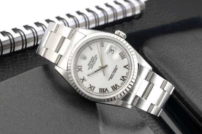  Rolex Datejust 36 White Dial Oyster Stahl Automatik Herrenuhr Ref.16220 P-Serie 