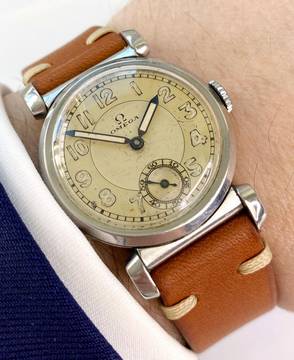 Omega Serviced Small Scarab Stahl Art Deco Kal. 26.5 SOB zweifarbiges Ziffernblatt