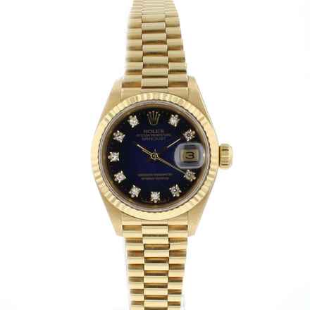  Rolex Lady-Datejust 26 Yellow Gold Blue Vignette Diamond Dial 