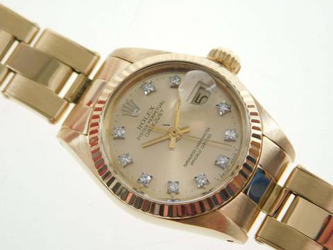  Rolex Lady-Datejust 18 Kt Gelbgold mit original Brillant Blatt 26 mm mit Box im Top Zustand sehr schöne Damenuhr aus 1980 