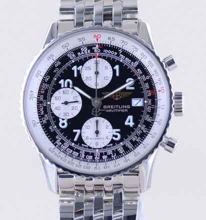  Breitling Old Navitimer 41,5 mm Chronograph Stahlband Klassiker black arabic dial B+P 
