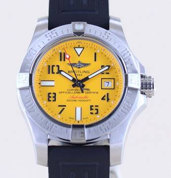 Breitling Avenger II Seawolf Stahl Yellow Dial Kautschukband Automatic B+P 45.5mm
