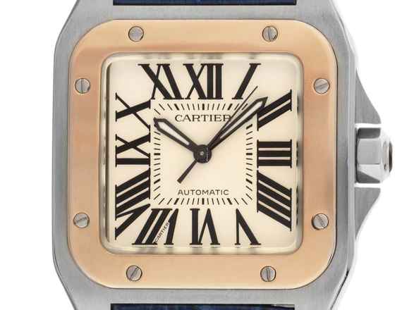  Cartier Santos 100 GM Großes Modell Ref.2878 2015 Full Set wie Neu Vintage Santos 100 GM Großes Modell Krokoleder Faltschließe 