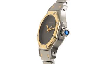 Thumbnail von Cartier Santos Lady Stahl / Gold Automatik Damenuhr Ref. 0907 Klassiker Box