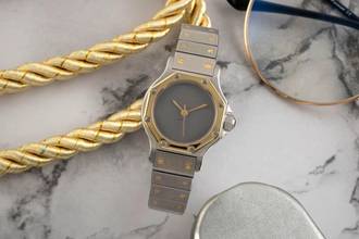 Thumbnail von Cartier Santos Lady Stahl / Gold Automatik Damenuhr Ref. 0907 Klassiker Box