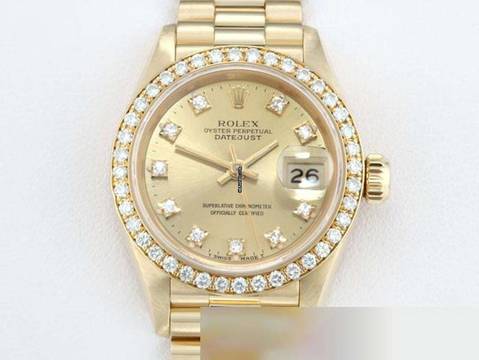 Rolex Lady-Datejust Gelbgold 750 1991 Lc100 Diamanten Brillanten Automatik Gold Damen 18kt Yellow Gold President-band Chronometer Oyster
