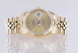 Thumbnail von Rolex Datejust 36 16238 Jubile Fluted Bezel Champager Dial 18K Gold Papers rar