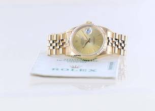 Thumbnail von Rolex Datejust 36 16238 Jubile Fluted Bezel Champager Dial 18K Gold Papers rar