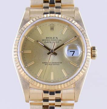 Rolex Datejust 36 16238 Jubile Fluted Bezel Champager Dial 18K Gold Papers rar