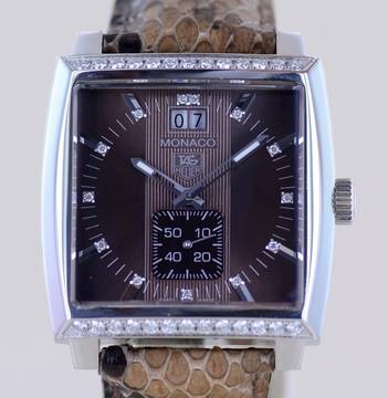 TAG Heuer Monaco Lady Diamond brown Dial 37mm Steel Luxusuhr Klassiker B+P