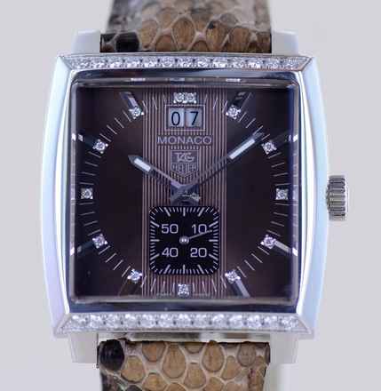  TAG Heuer Monaco Lady Diamond brown Dial 37mm Steel Luxusuhr Klassiker B+P 