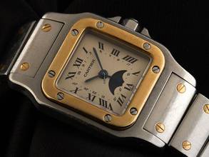 Thumbnail von Cartier Santos Galbée PM kleines Modell Mondphase Ref.119902 1993 Full Set sehr gut Vintage Santos PM kleines Modell Mondphase