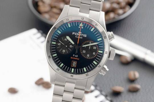 Fortis F-43 Bicompax Chronograph Stahl Automatik Herrenuhr Ref. F.424.0004