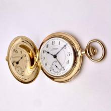 Thumbnail von A. Lange & Söhne A rare and fine gold hunting cased keyless lever watch with alarm Circa 1919 no. 62977