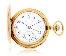 Thumbnail von A. Lange & Söhne A rare and fine gold hunting cased keyless lever watch with alarm Circa 1919 no. 62977