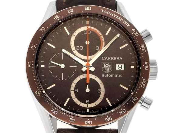  TAG Heuer Carrera Calibre 16 Ref.CV2013-3 2013 Box&Beschreibung sehr gut Vintage Carrera Chronograph Schokobraun Leder Faltschließe 