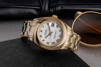 Thumbnail von Rolex Datejust 18k Gold Automatik Damenuhr Ref. 81208 Papiere 2005